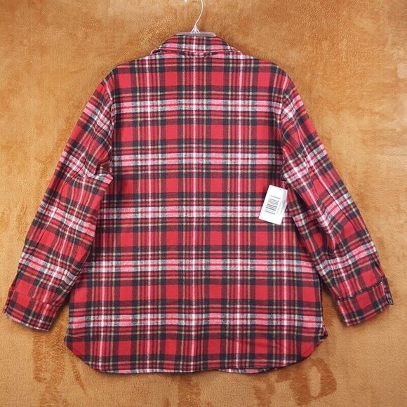 AQUA Womens Jacket XL Red Flannel Plaid Button Up Heavyweight Shaket - Picture 6 of 7